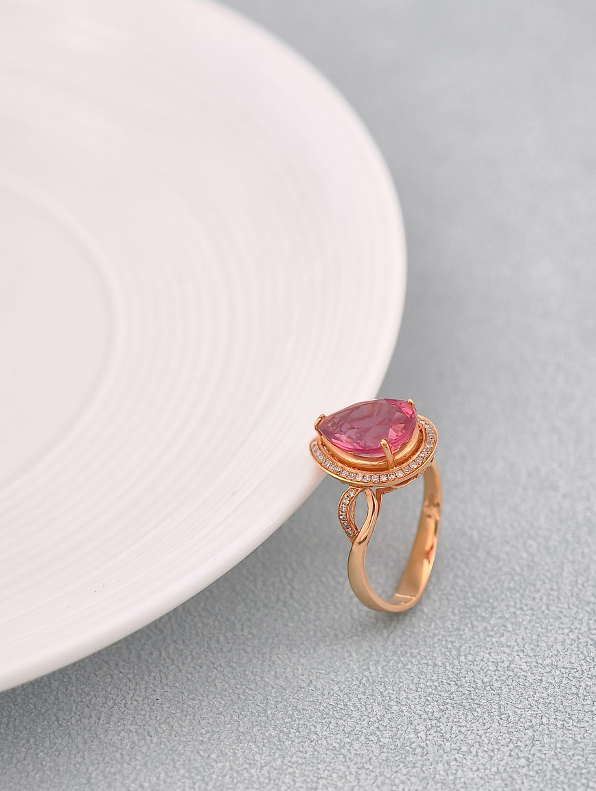 18k Gold Inlaid Natural Pink Tourmaline Ring