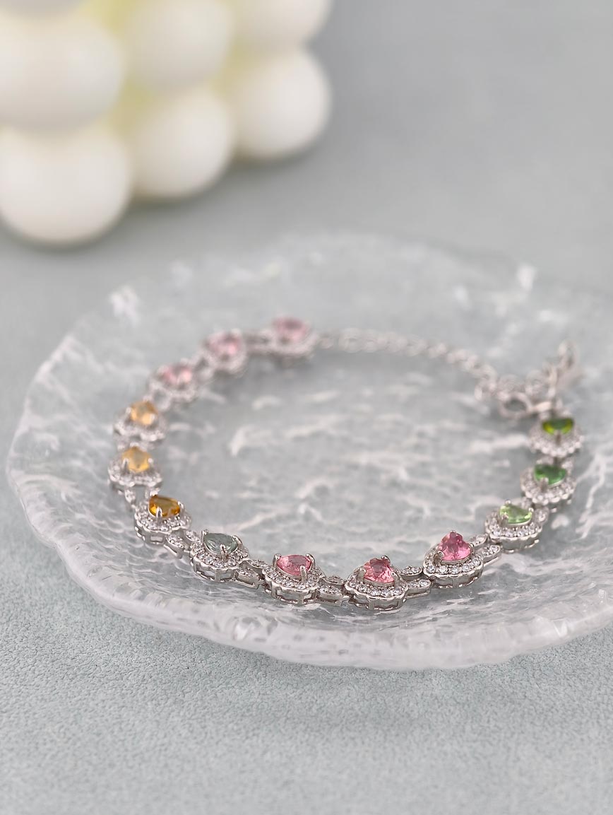 Natural Tourmaline Sterling Silver Gold Plated Delicate Style Bracelet