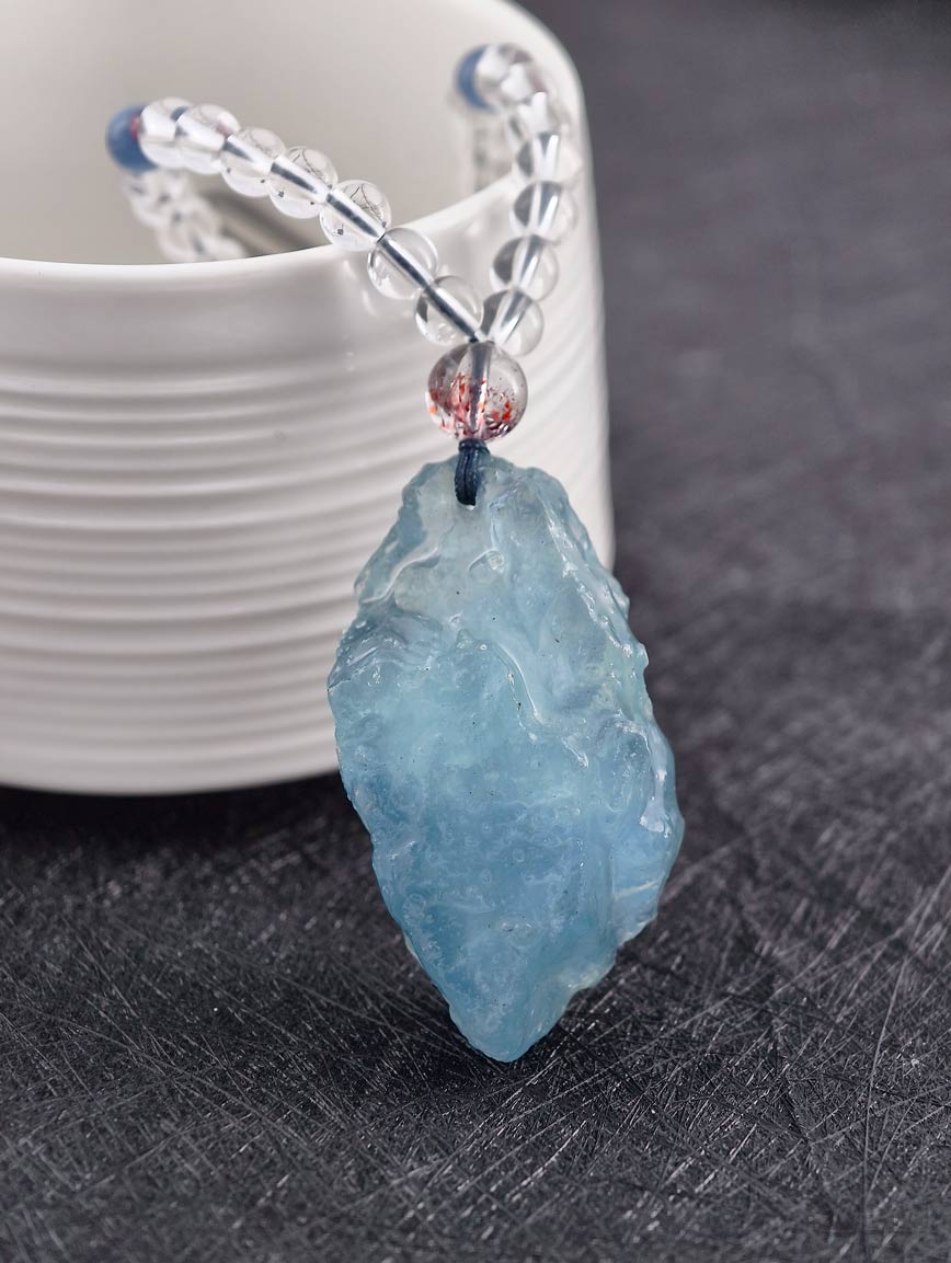 Aquamarine Pendant Clear Quartz Garnet Kyanite Super Seven Necklace