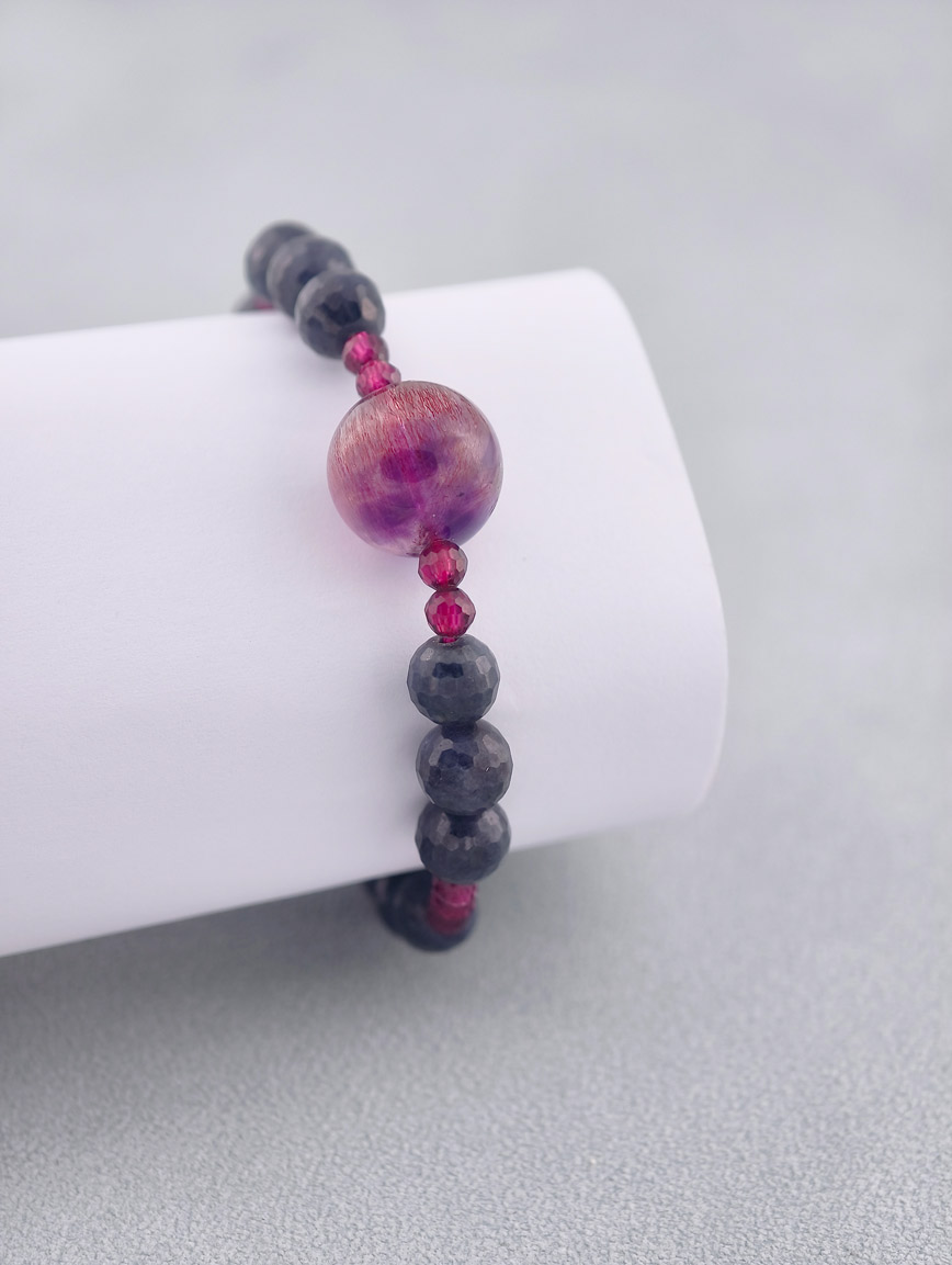 Sapphire and Super Seven Garnet Energy Bracelet