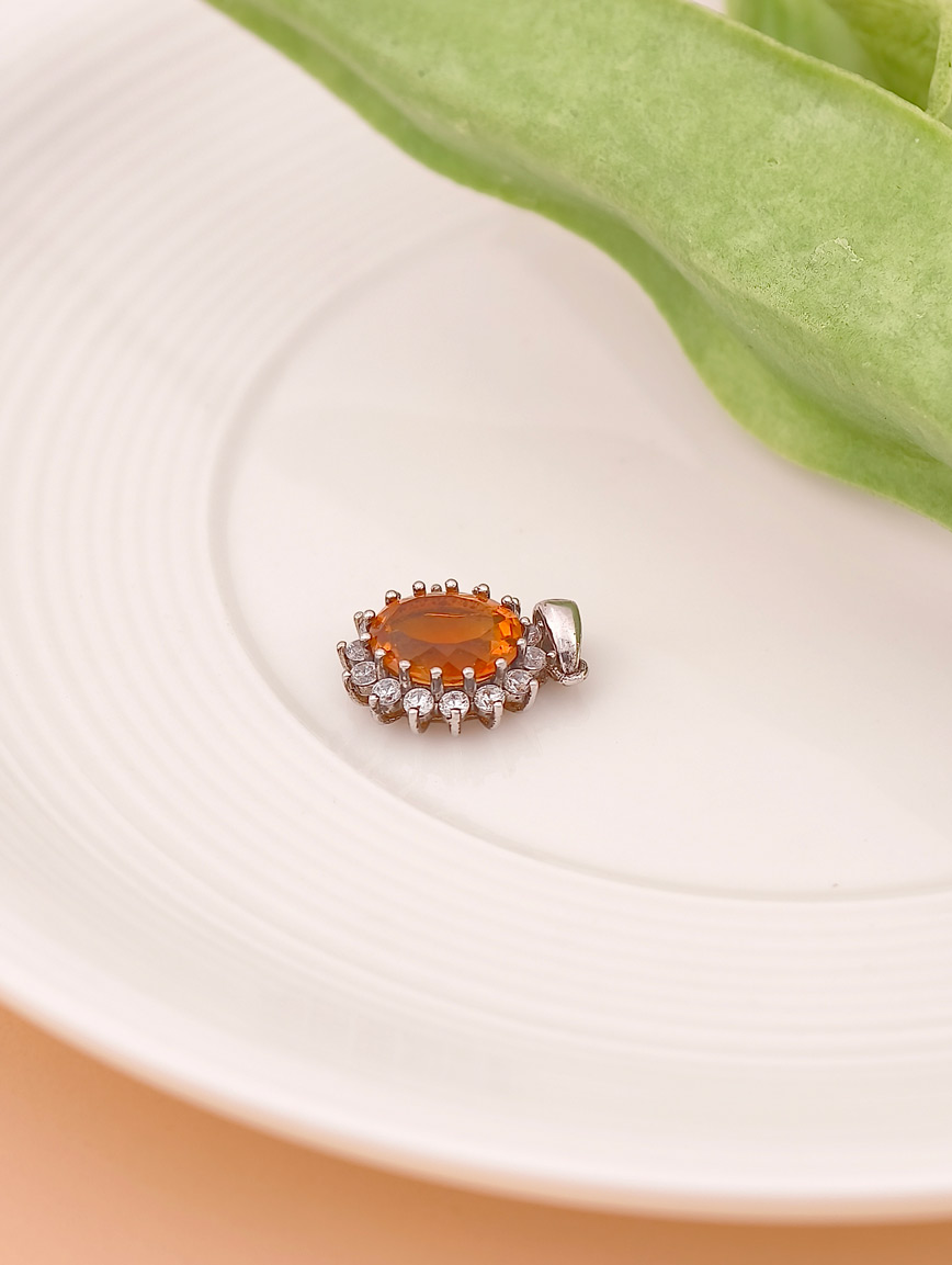 Luxurious Sparkling Citrine Sterling Silver Pendant