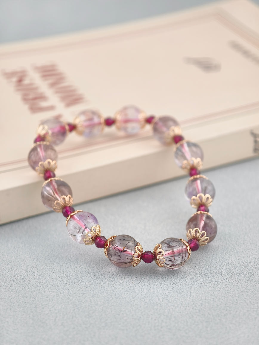 Natural Super Seven and Garnet Delicate Style Bracelet