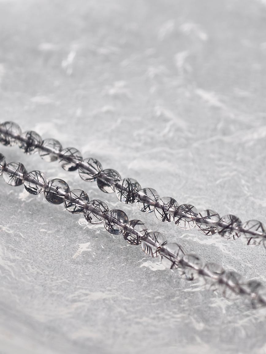 High Quality Natural Black Rutilated Quartz Two-Wrap Bracelet