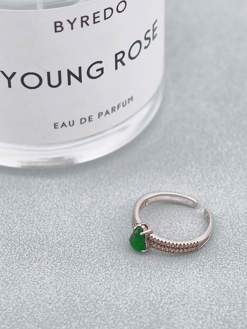 Natural High Ice High Green Jadeite Gourd Open Adjustable Ring