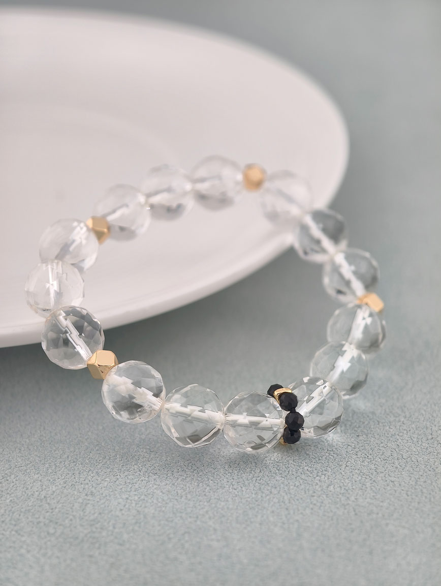 Clear Quartz and Black Spinel Bracelet
