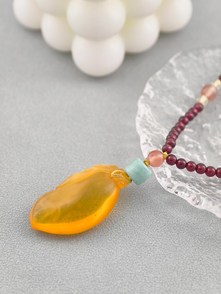 Amber Pendant with Turquoise South Red Agate and Garnet Necklace