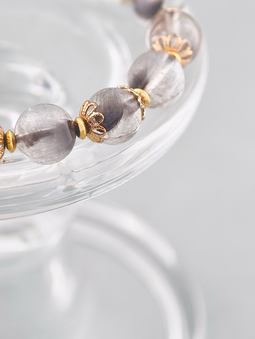Natural Silver Rutilated Quartz Exquisite Style Bracelet