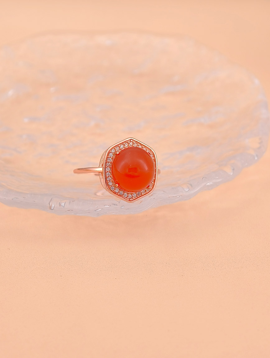Natural South Red Agate Ring