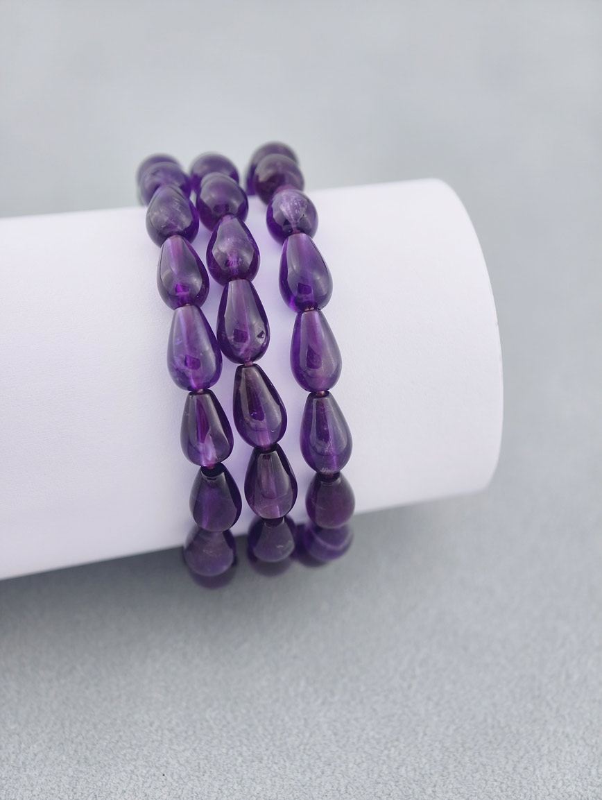 Natural Drop-Shaped Amethyst Three-Wrap Bracelet