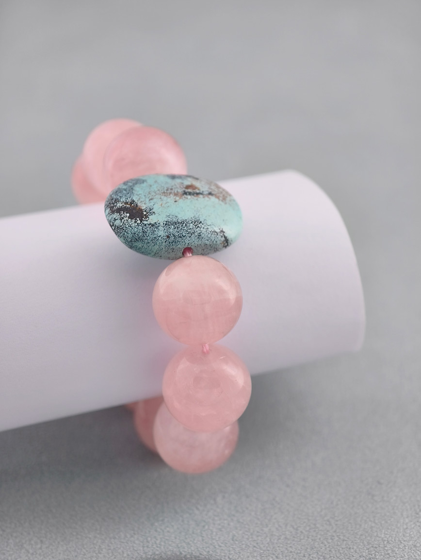 Natural Rose Quartz and Turquoise Bracelet