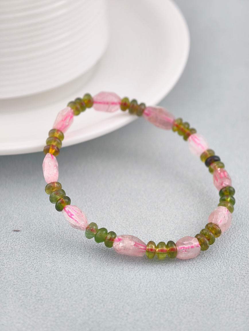 Natural Pink Tourmaline and Green Tourmaline Exclusive Design Bracelet