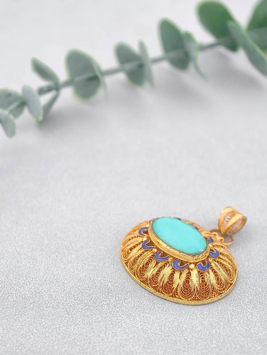Natural Turquoise Cloisonne Enamel Pendant