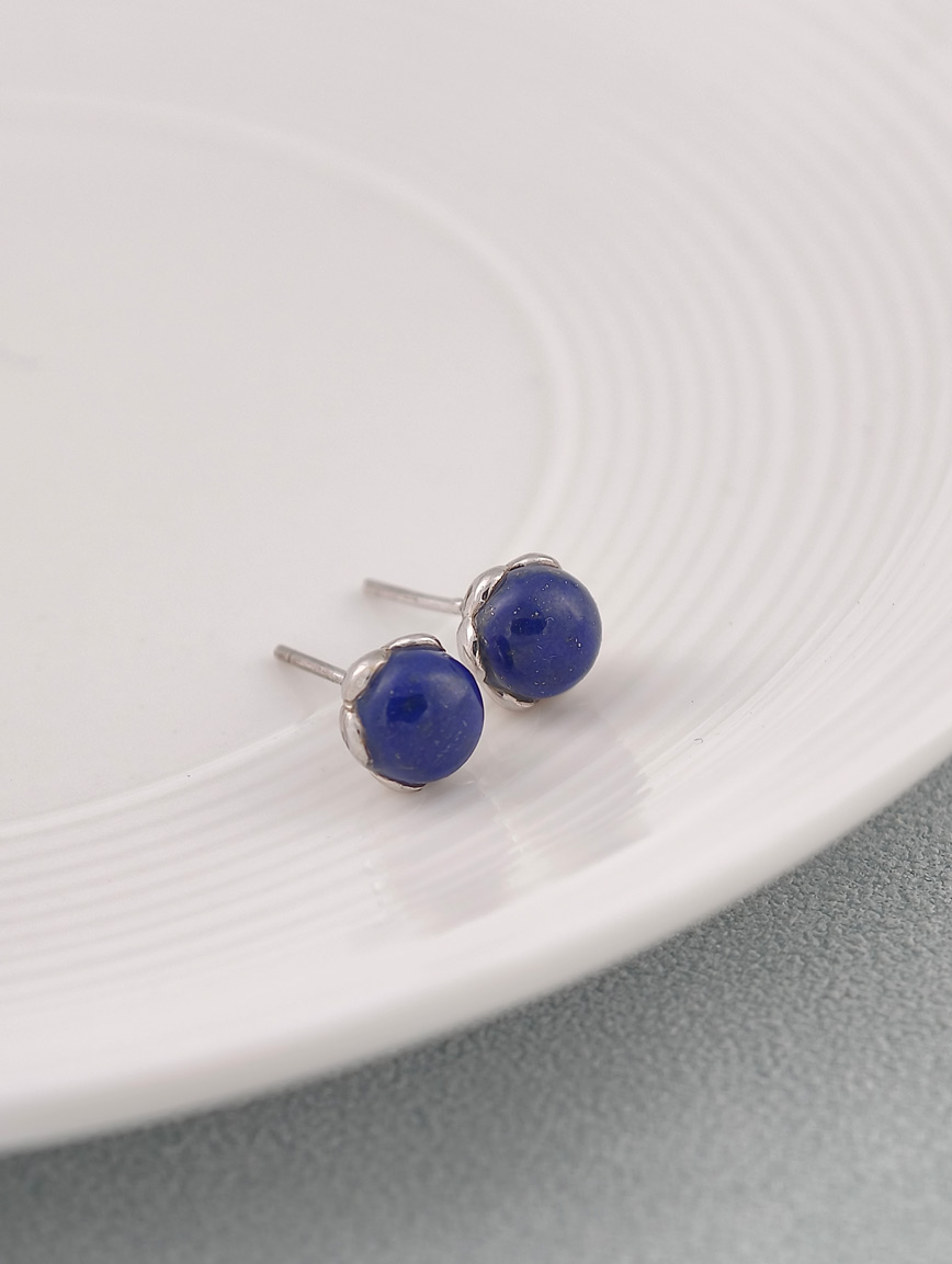 Natural Lapis Lazuli Simple Style Sterling Silver Earrings