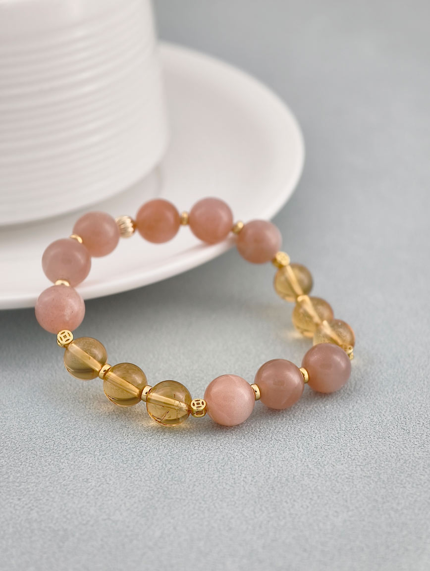 Natural Orange Moonstone and Citrine Bracelet