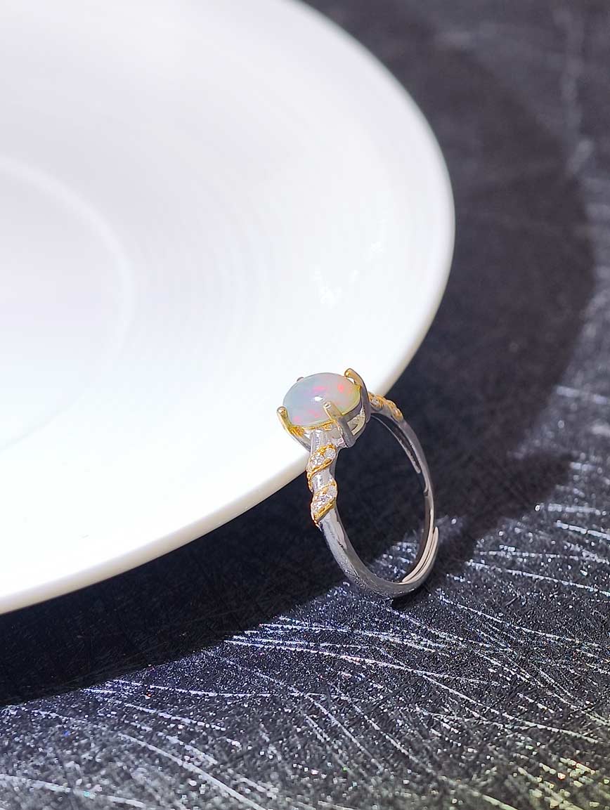 Sterling Silver Inlaid Natural Opal Design Ring