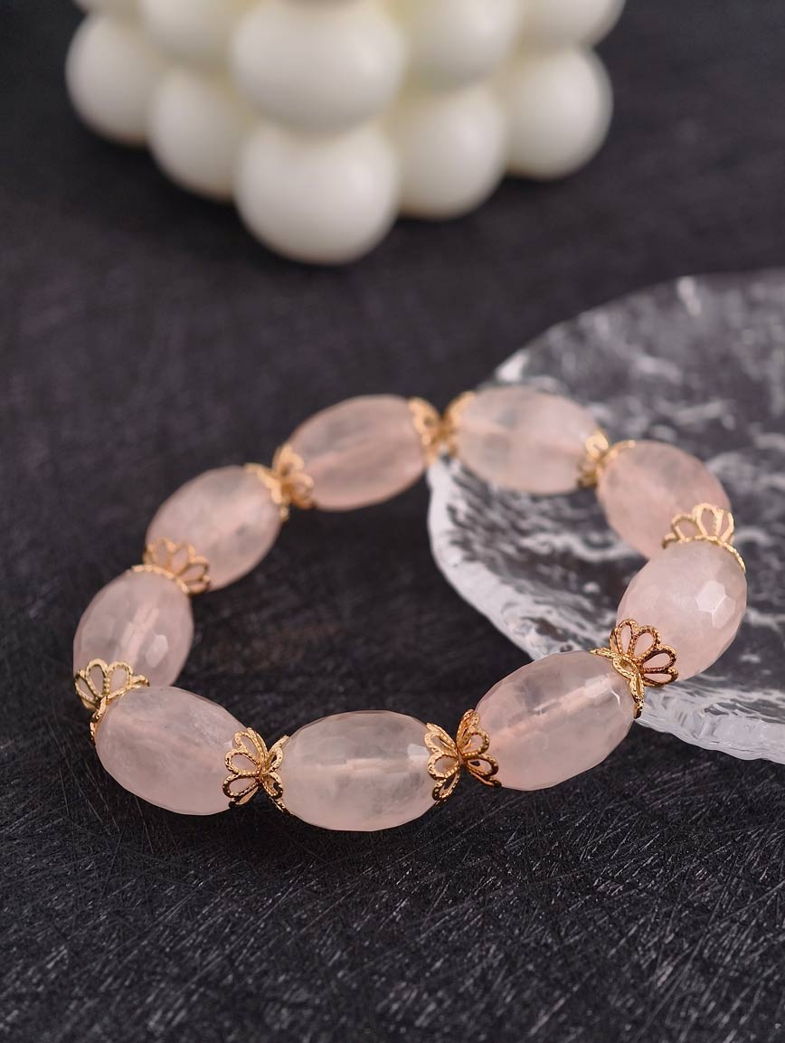 Natural Date Shaped Rose Quartz Bracelet