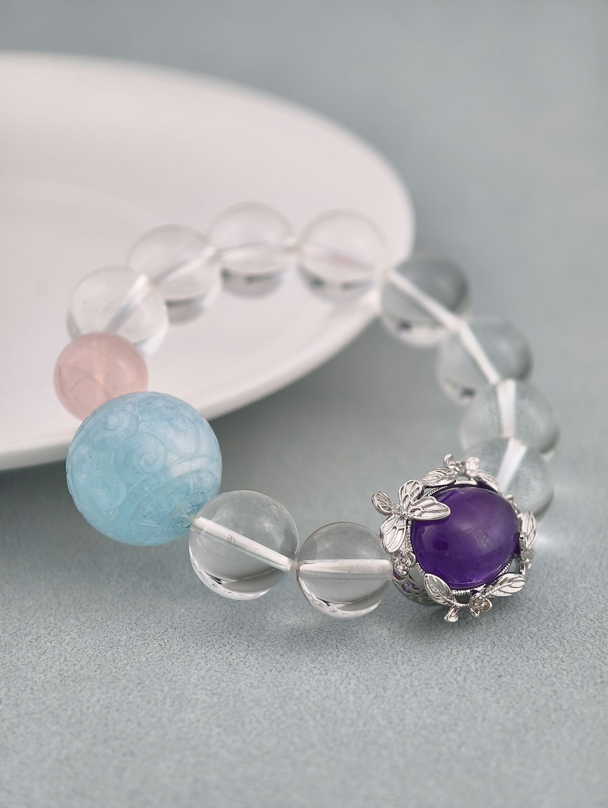 Natural Clear Quartz and Aquamarine Amethyst Rose Quartz Bracelet