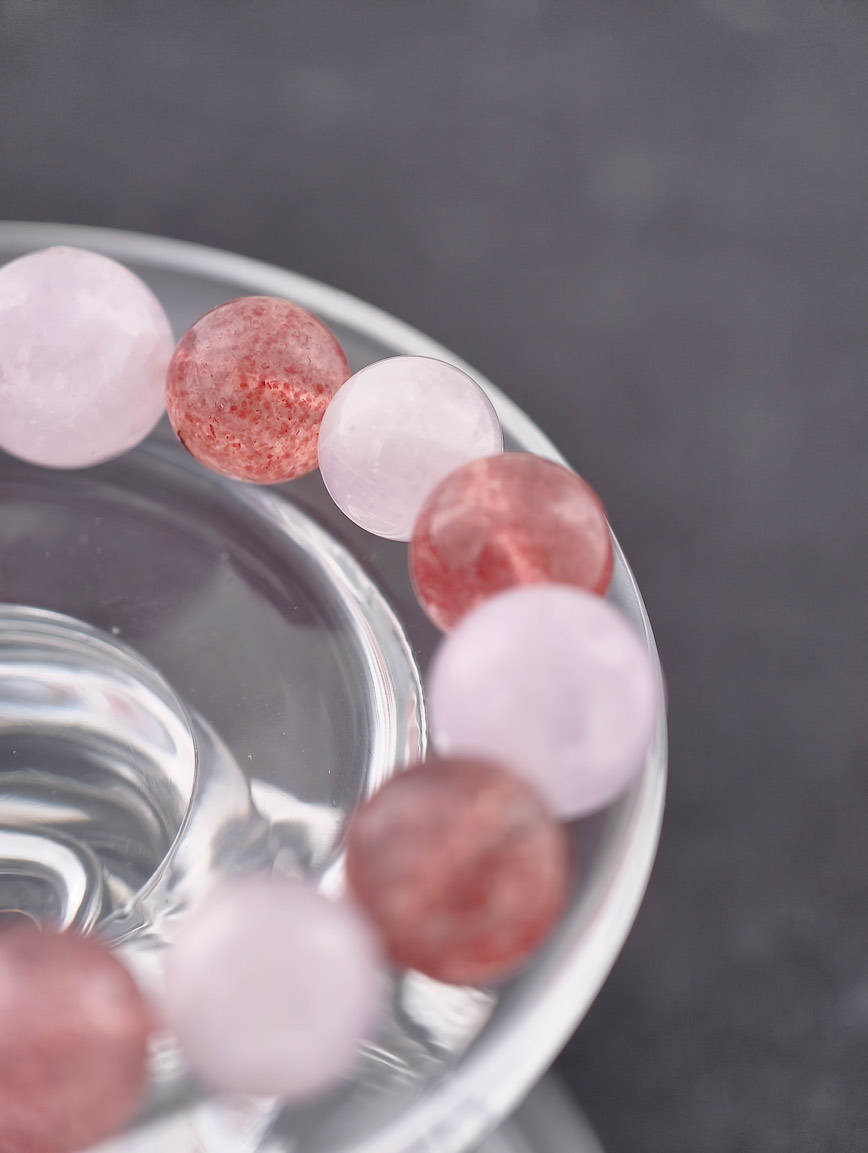 Natural Amethyst and Strawberry Quartz Bracelet