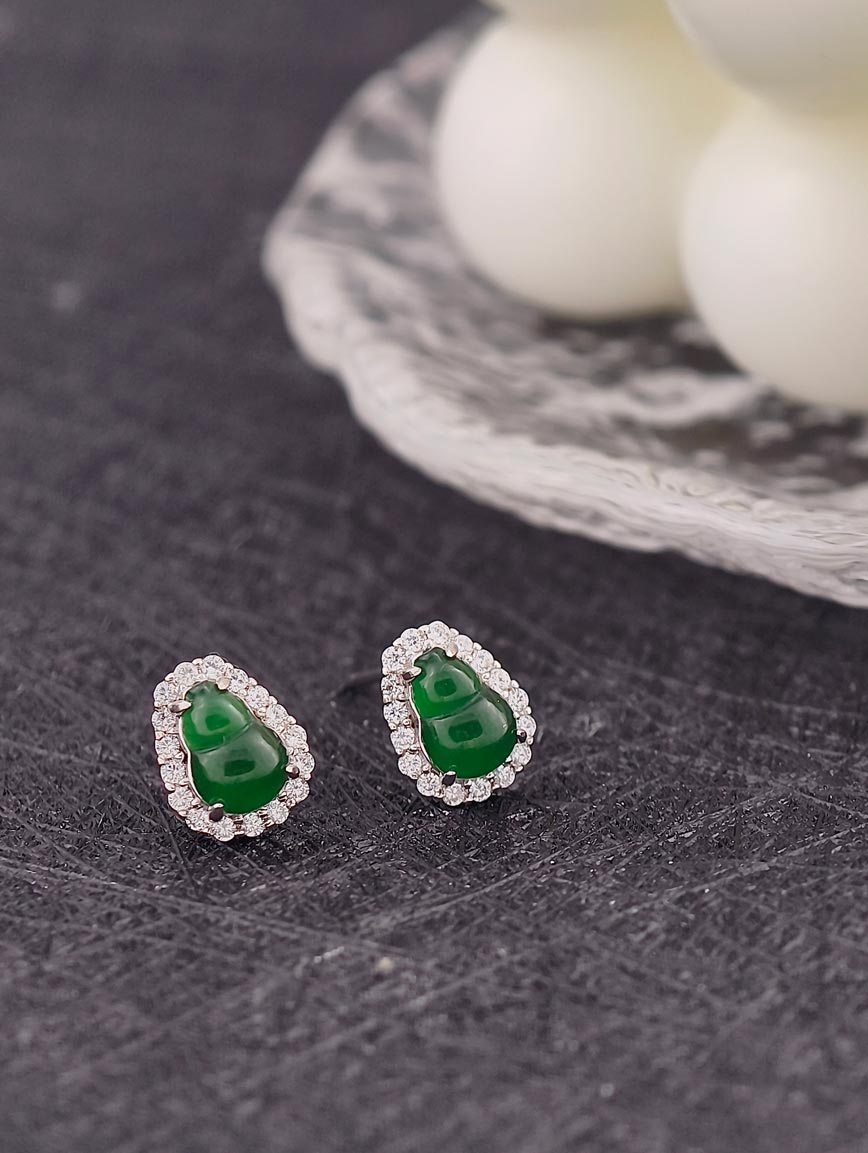 Natural Jadeite Gourd Sterling Silver Earrings