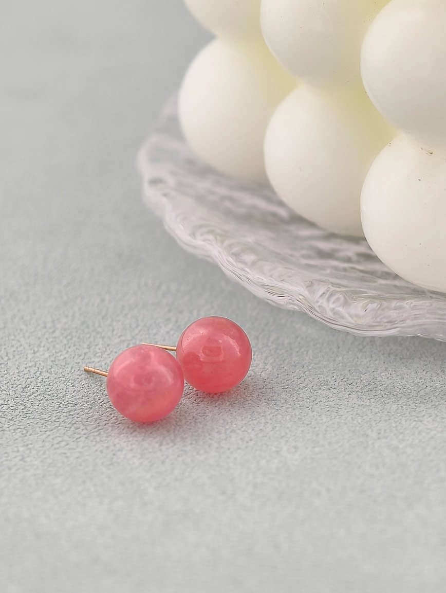 18K Gold Natural Rhodochrosite Earrings