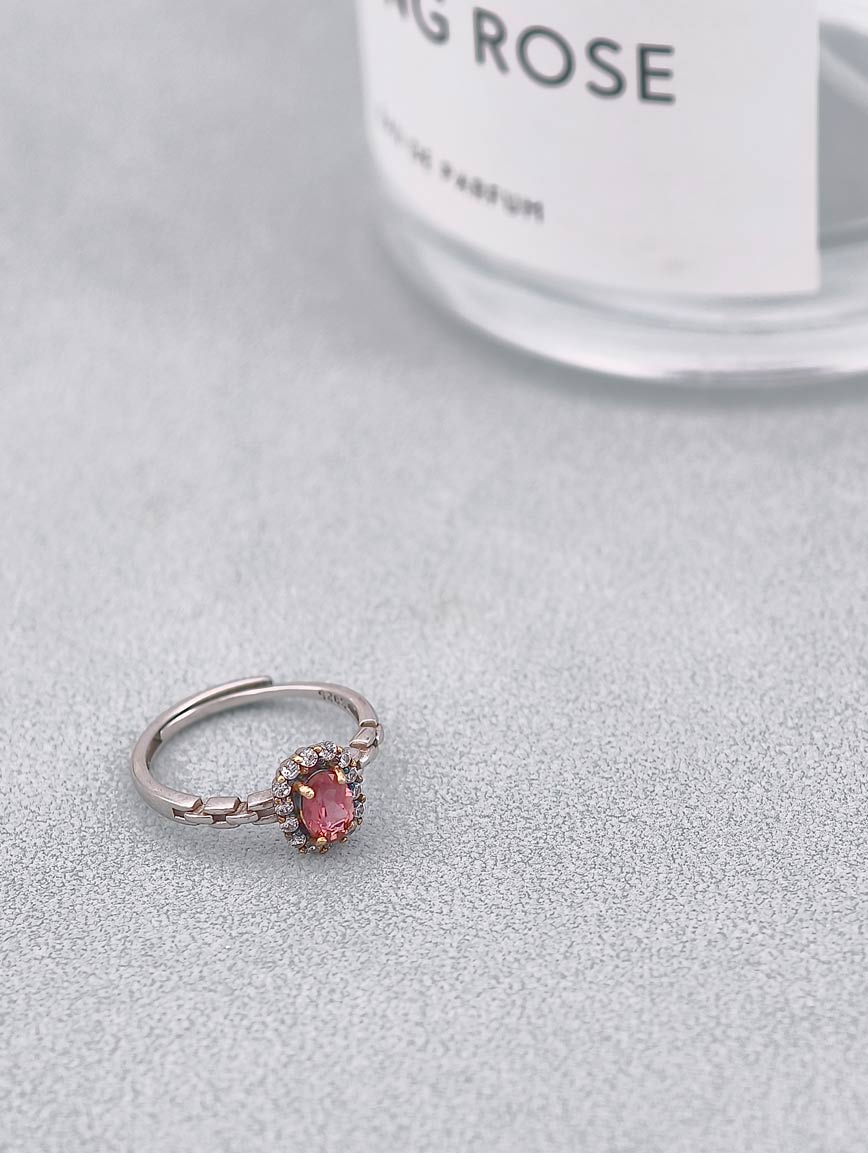 Natural Pink Tourmaline Sterling Silver Inlaid Ring