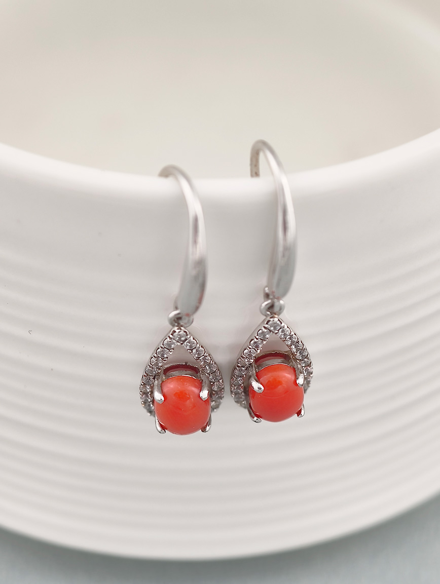 Natural Red Coral Exquisite Style Earrings