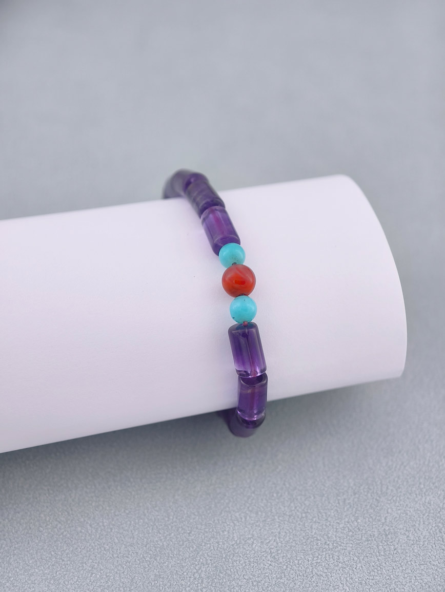 Natural Amethyst and Amazonite South Red Agate Bracelet