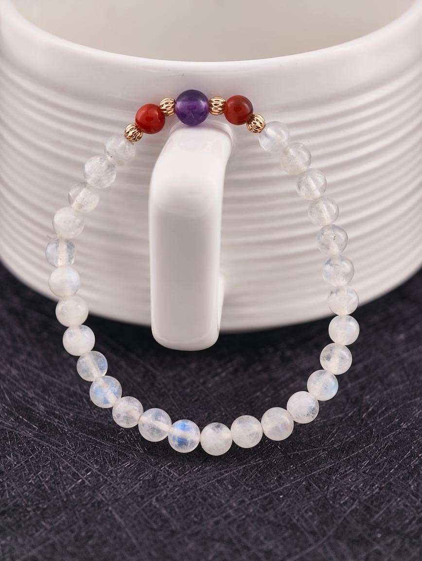 Moonstone and South Red Agate Amethyst Bracelet