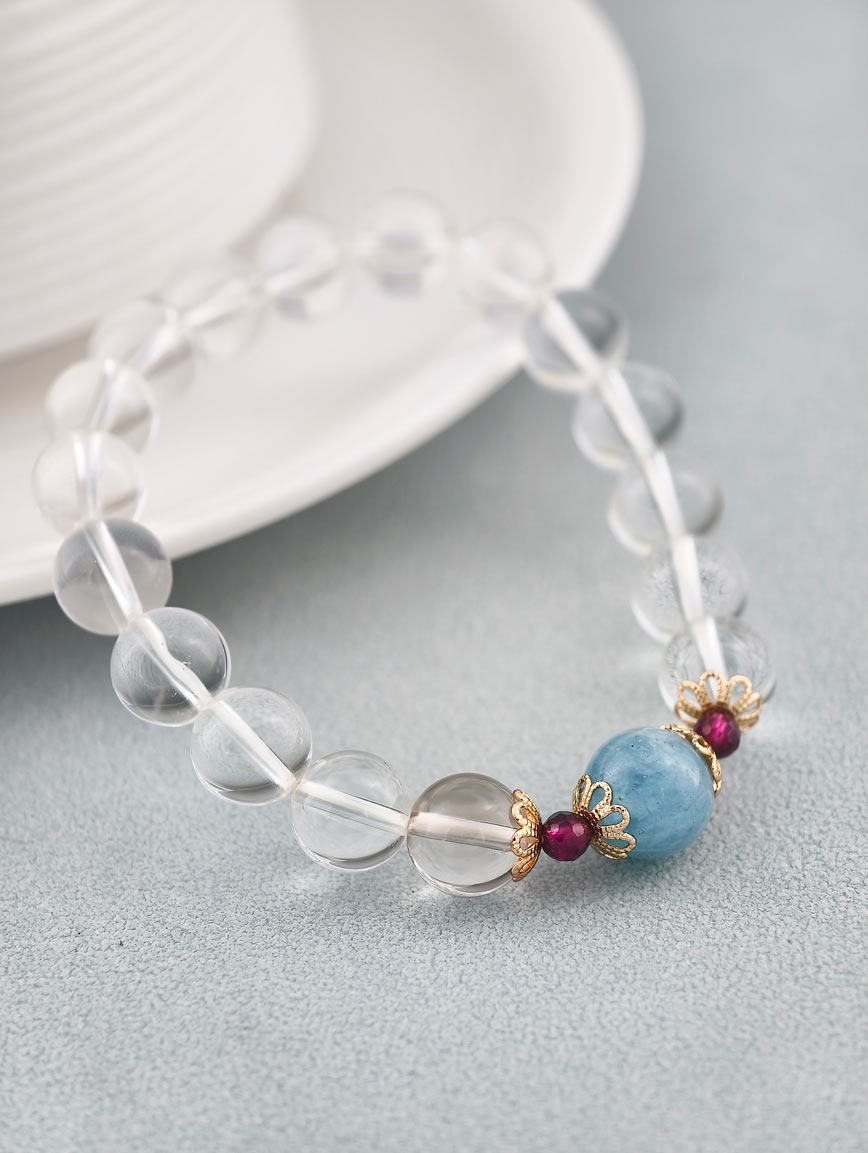 Clear Quartz and Aquamarine Garnet Bracelet