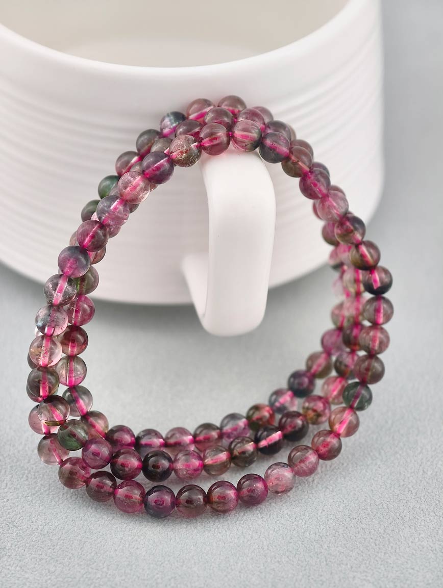 Natural Watermelon Tourmaline Three-Wrap Bracelet