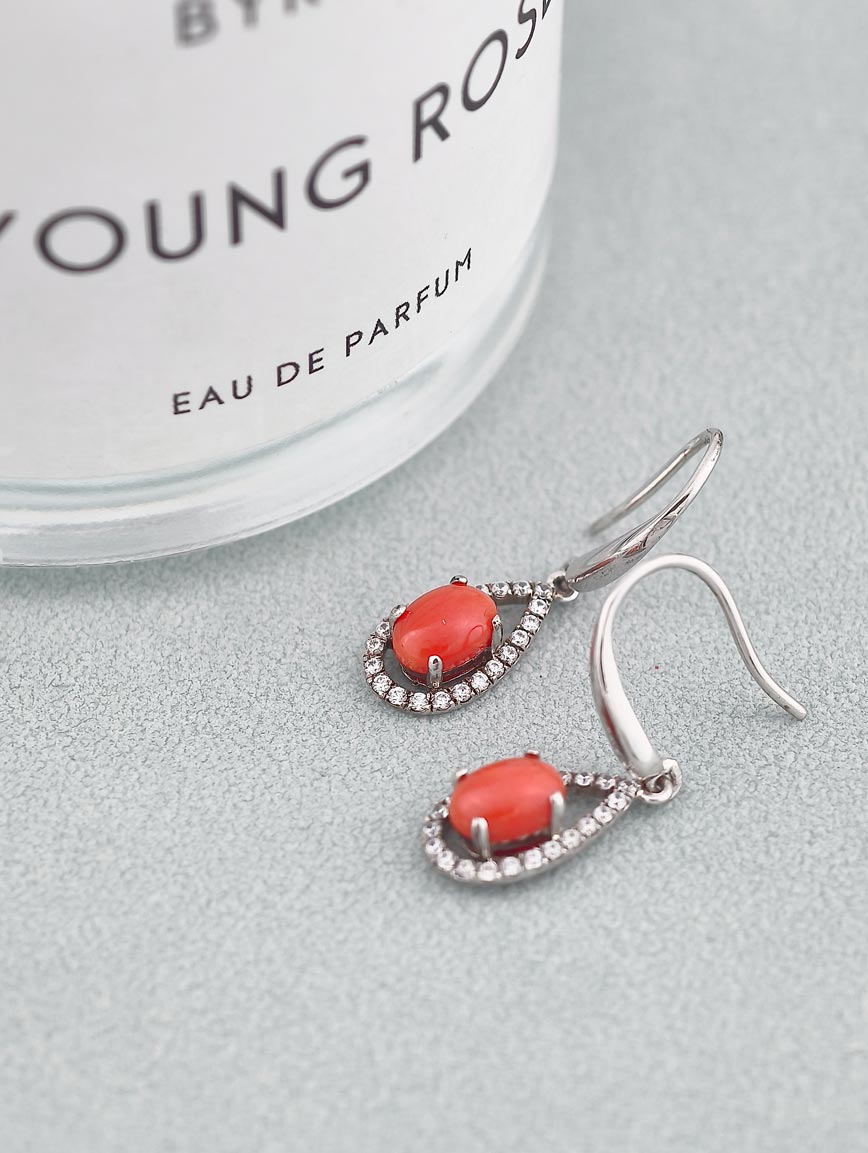 Natural Red Coral Exquisite Style Earrings