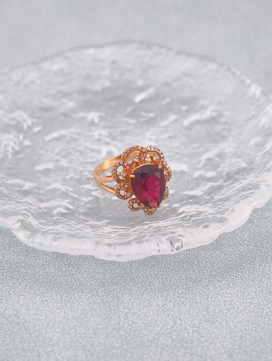Natural Red Tourmaline Design Ring