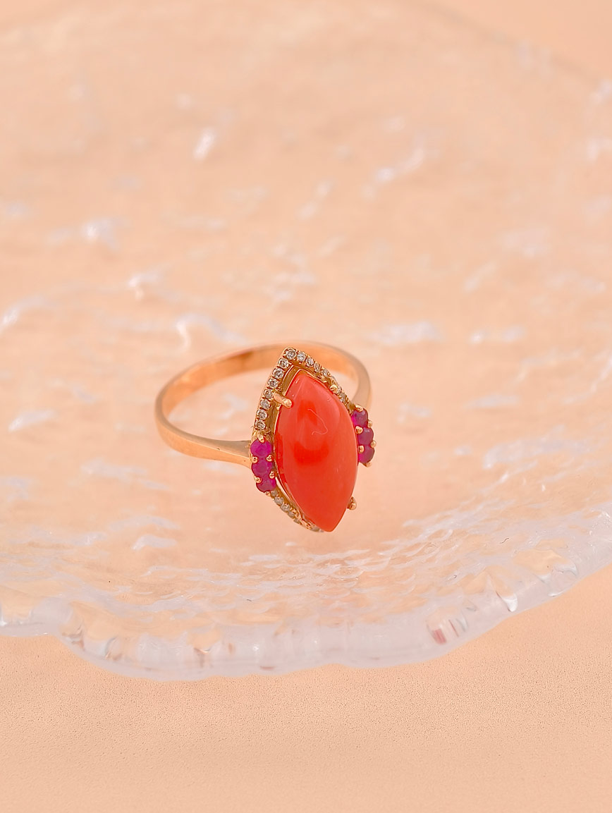 Natural Red Coral Ring