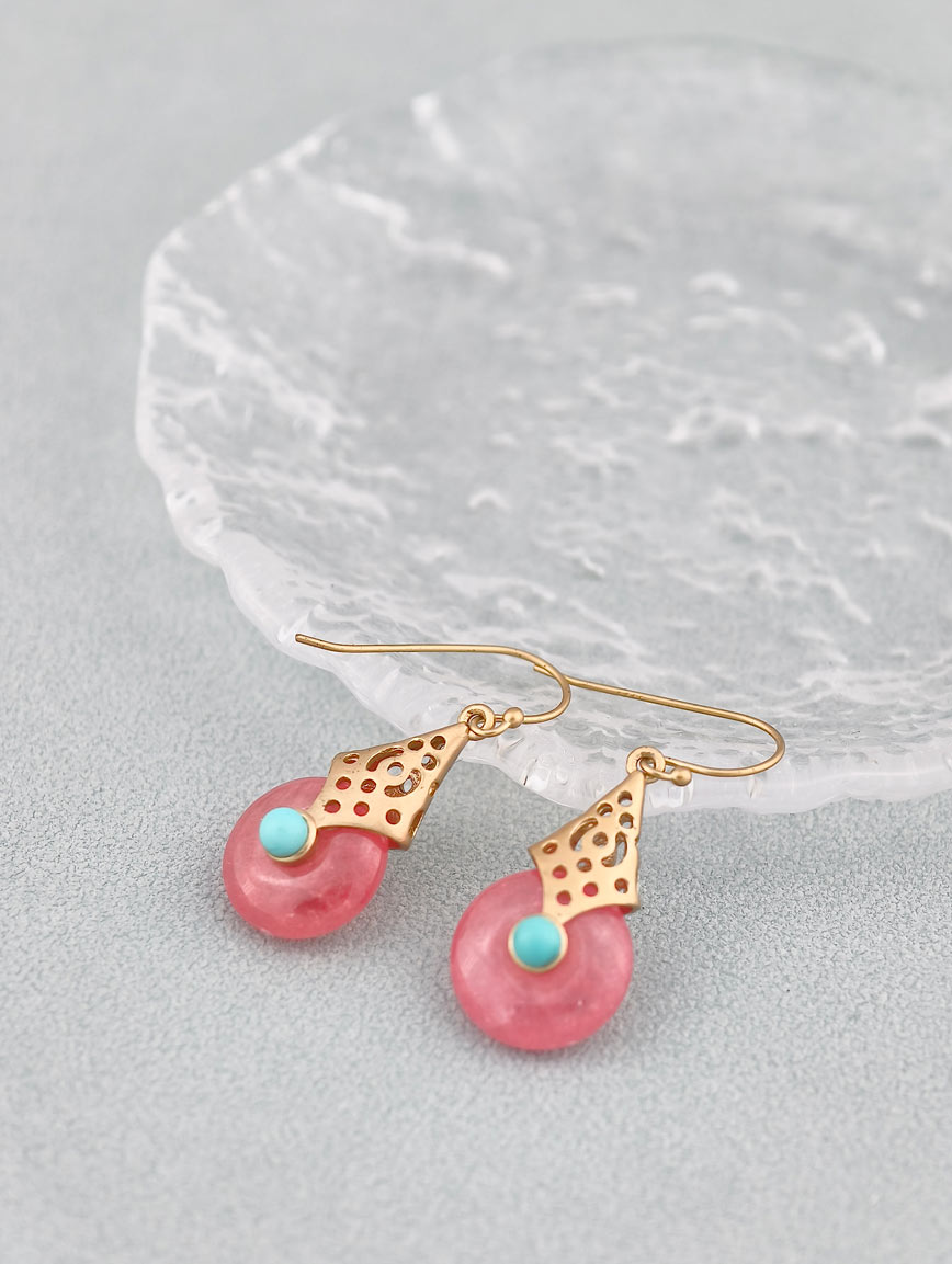 Natural Rhodochrosite and Turquoise Sterling Silver Earrings