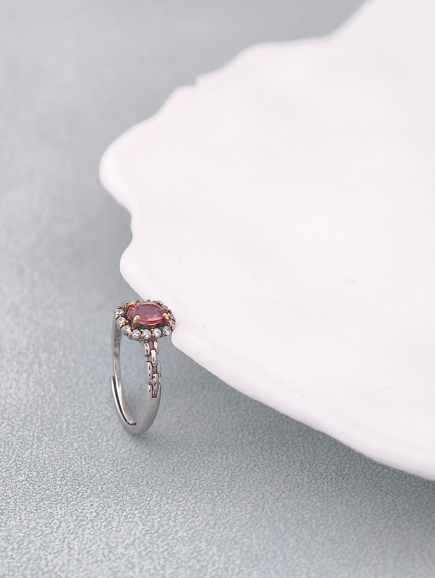 Natural Pink Tourmaline Sterling Silver Inlaid Ring