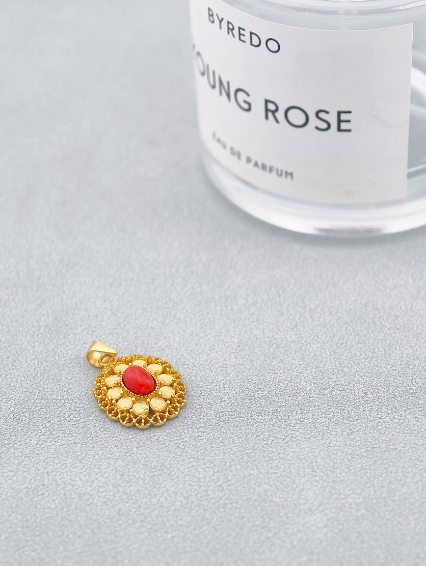 Natural Red Coral Sterling Silver Pendant