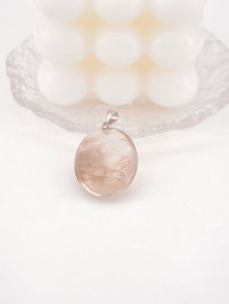Natural Silver Rutilated Quartz Pendant