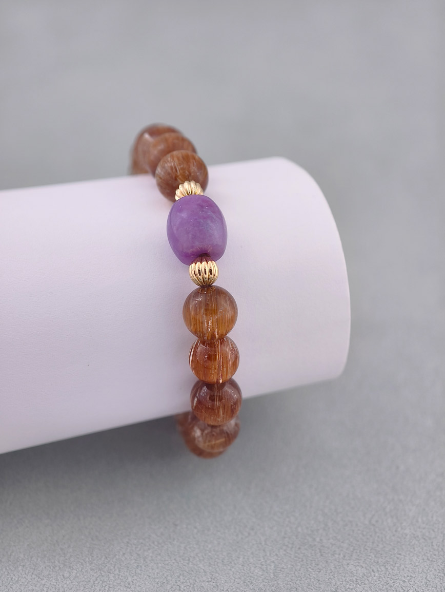 Natural Copper Rutilated Quartz and Sugilite Bracelet