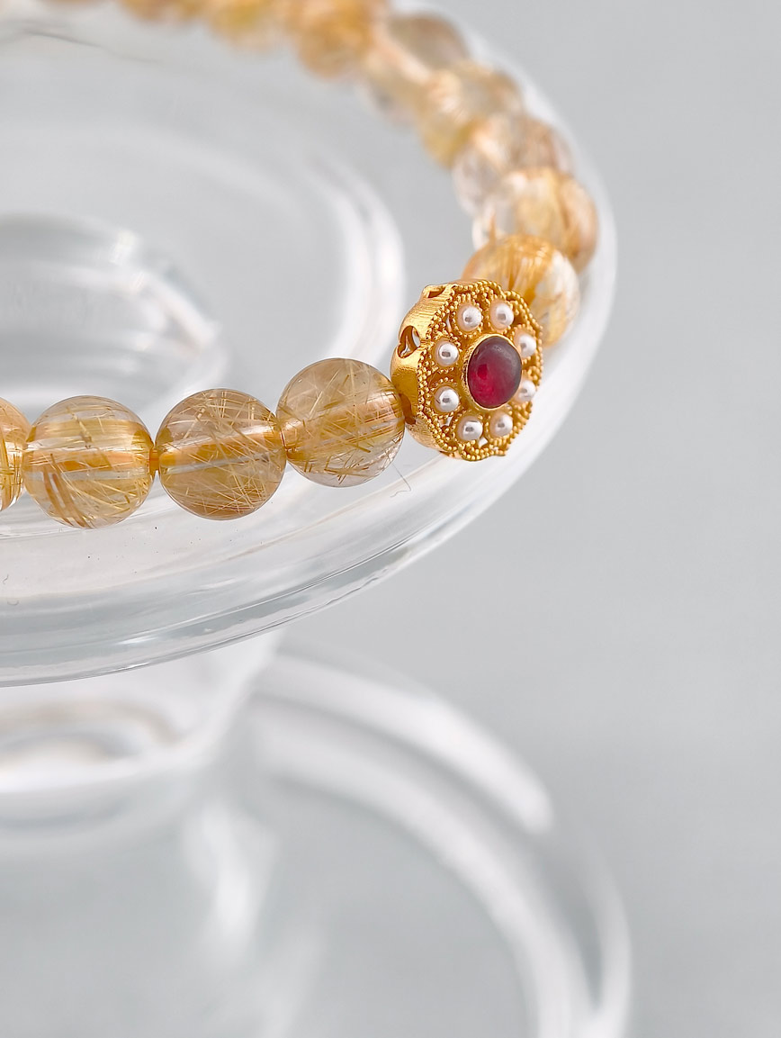 Natural Rutilated Quartz and Tourmaline Bracelet
