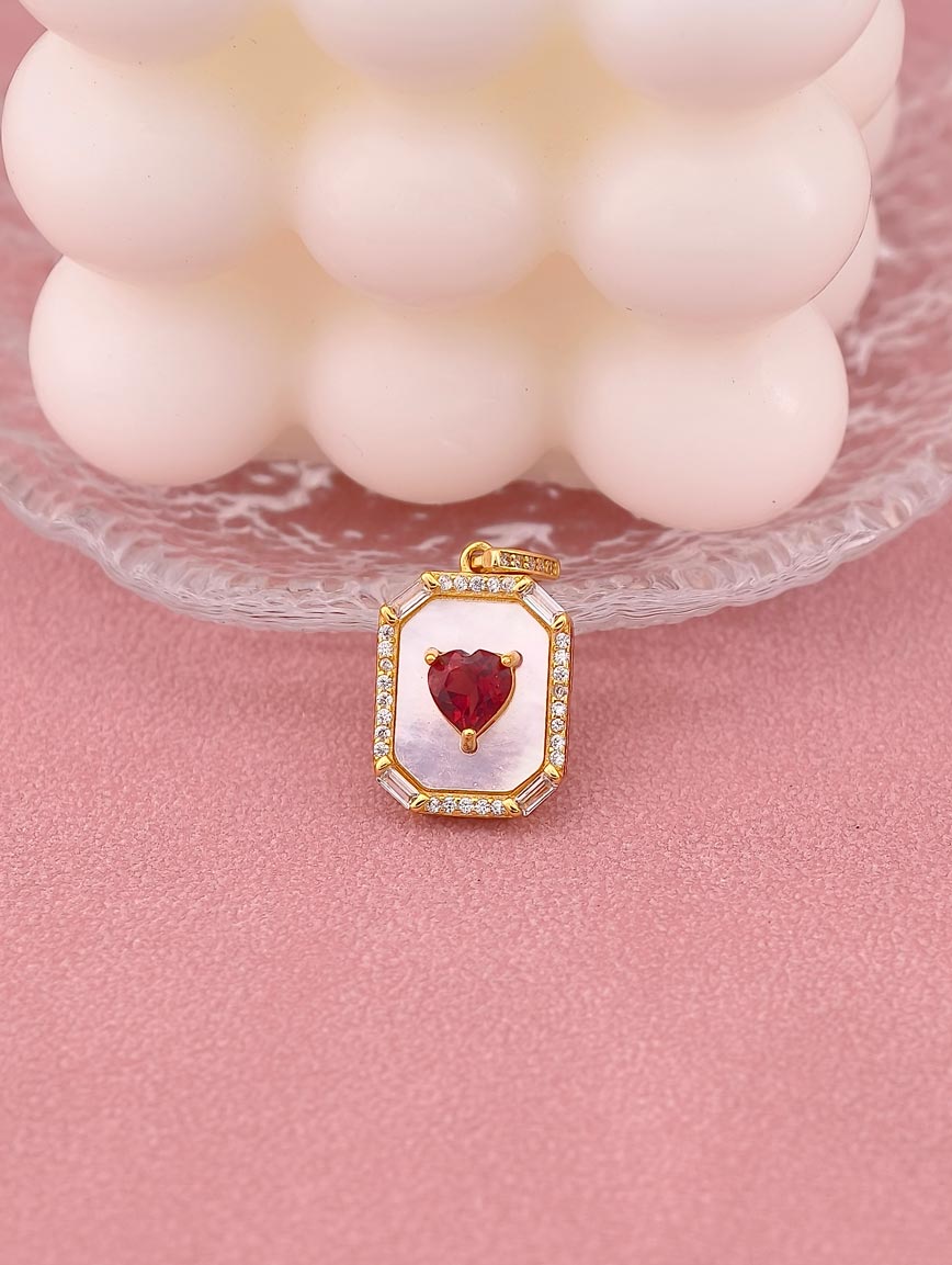 Natural Heart Garnet Mother of Pearl Sterling Silver Pendant