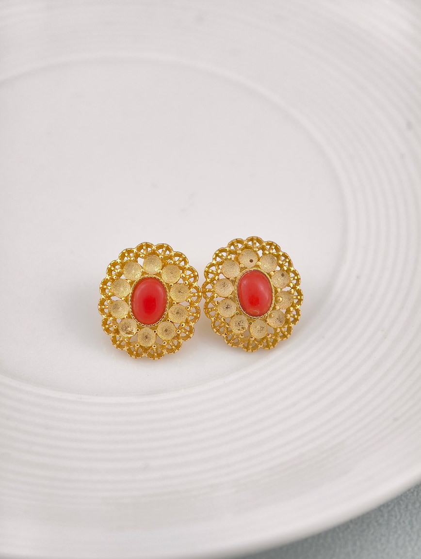 Natural Red Coral Exquisite Style Sterling Silver Earrings