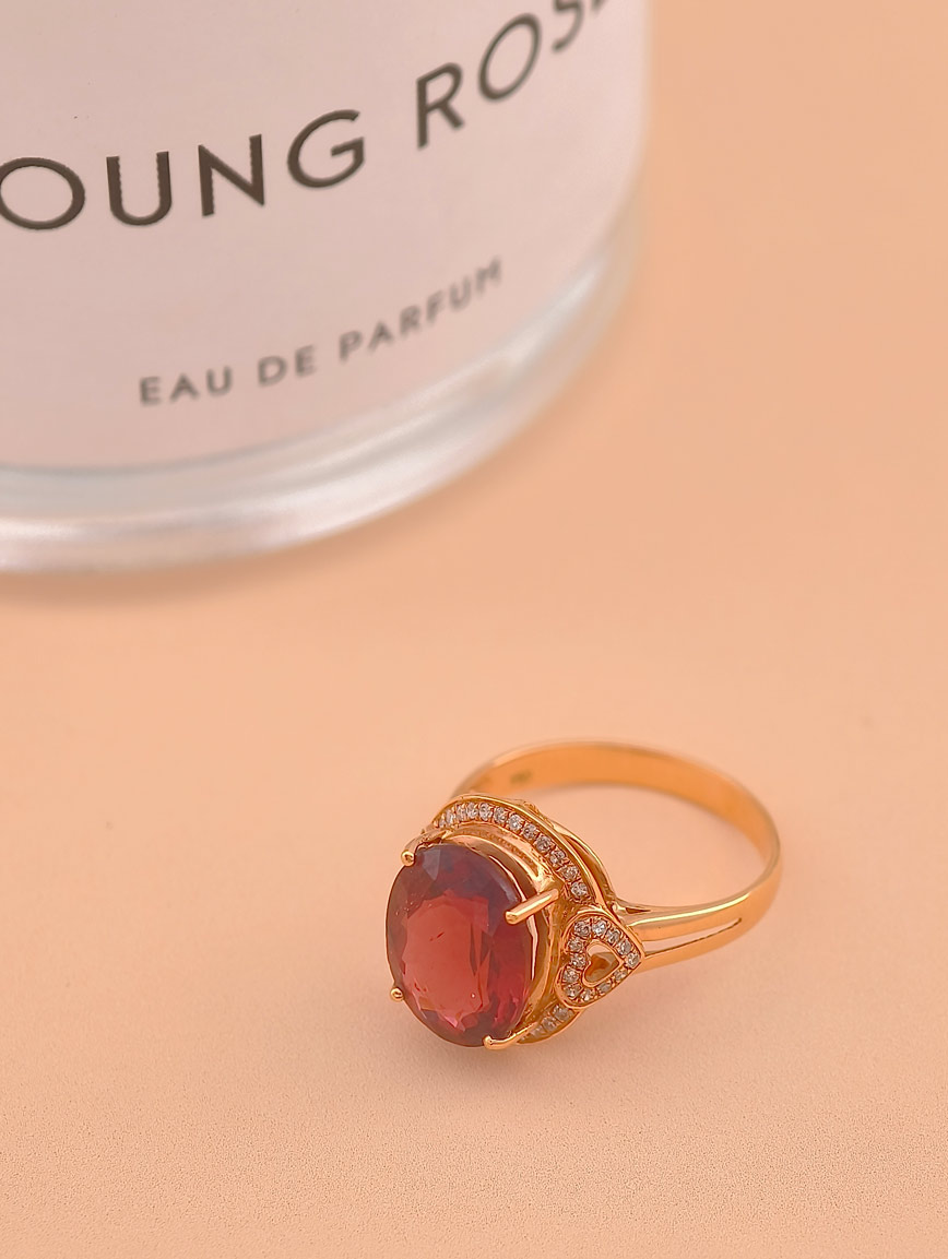 Natural Red Tourmaline Diamond Ring