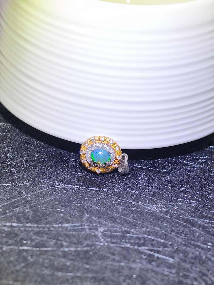 Natural Opal Sterling Silver Gold Plated Seiko Pendant