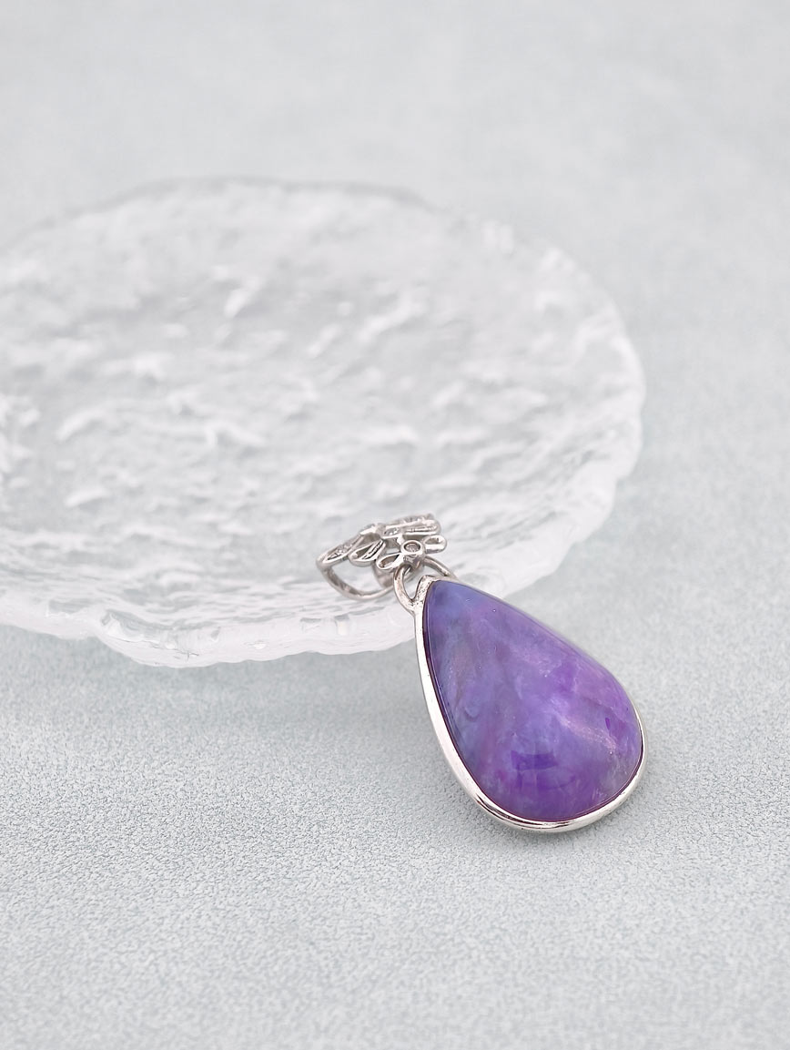 Natural Sugilite Delicate Style Sterling Silver Pendant