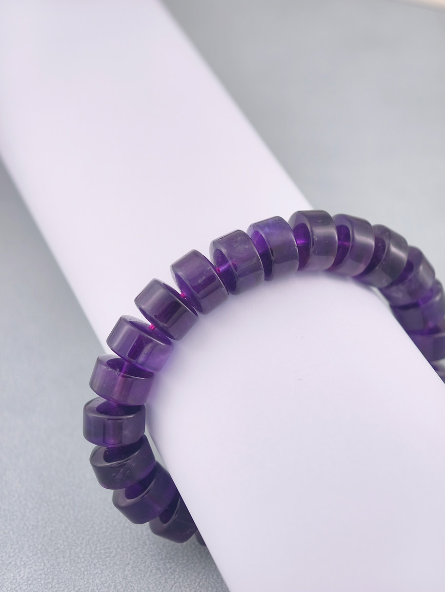 Natural Amethyst Wheel Bead Bracelet