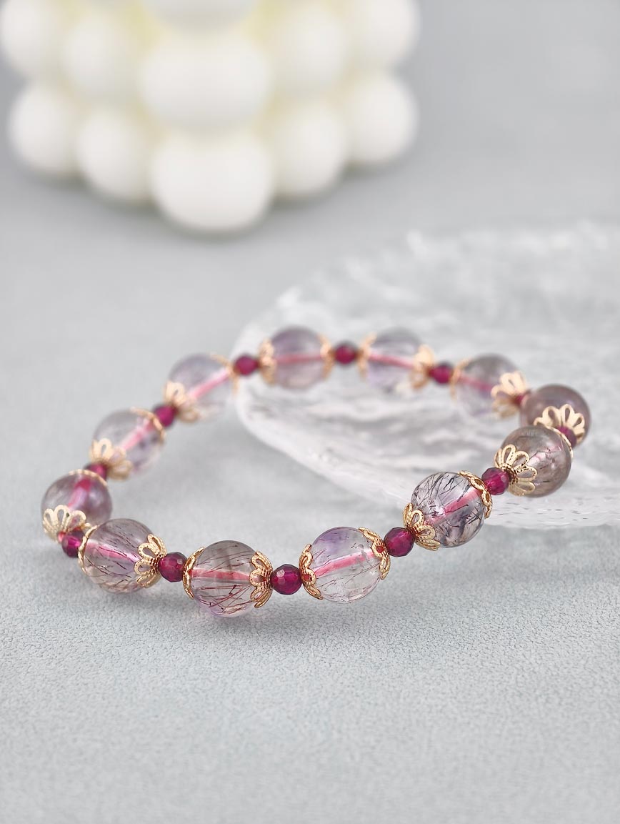 Natural Super Seven and Garnet Delicate Style Bracelet