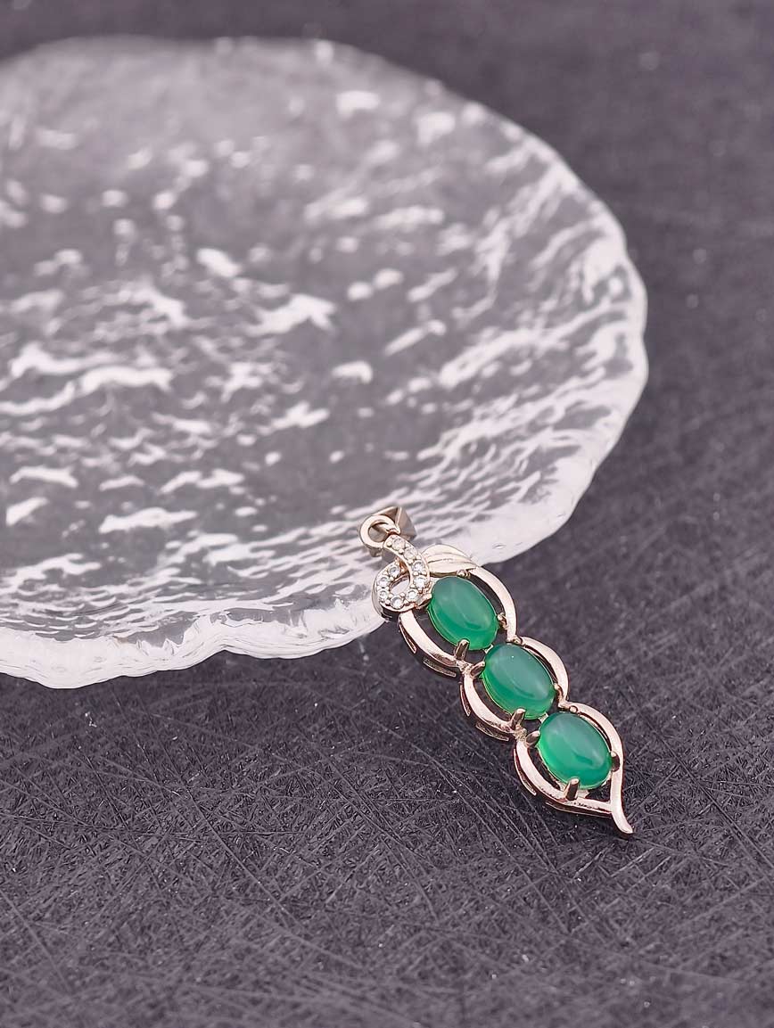 Natural Chrysoprase Green Beans Sterling Silver Pendant