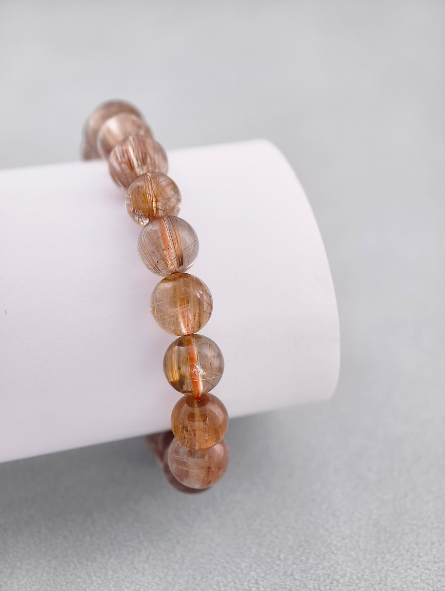 Natural Brazilian Copper Rutilated Quartz Round Bead Bracelet