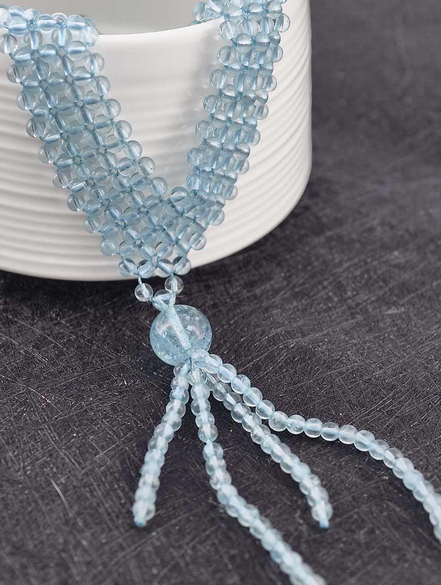Braided Style Natural Aquamarine Necklace
