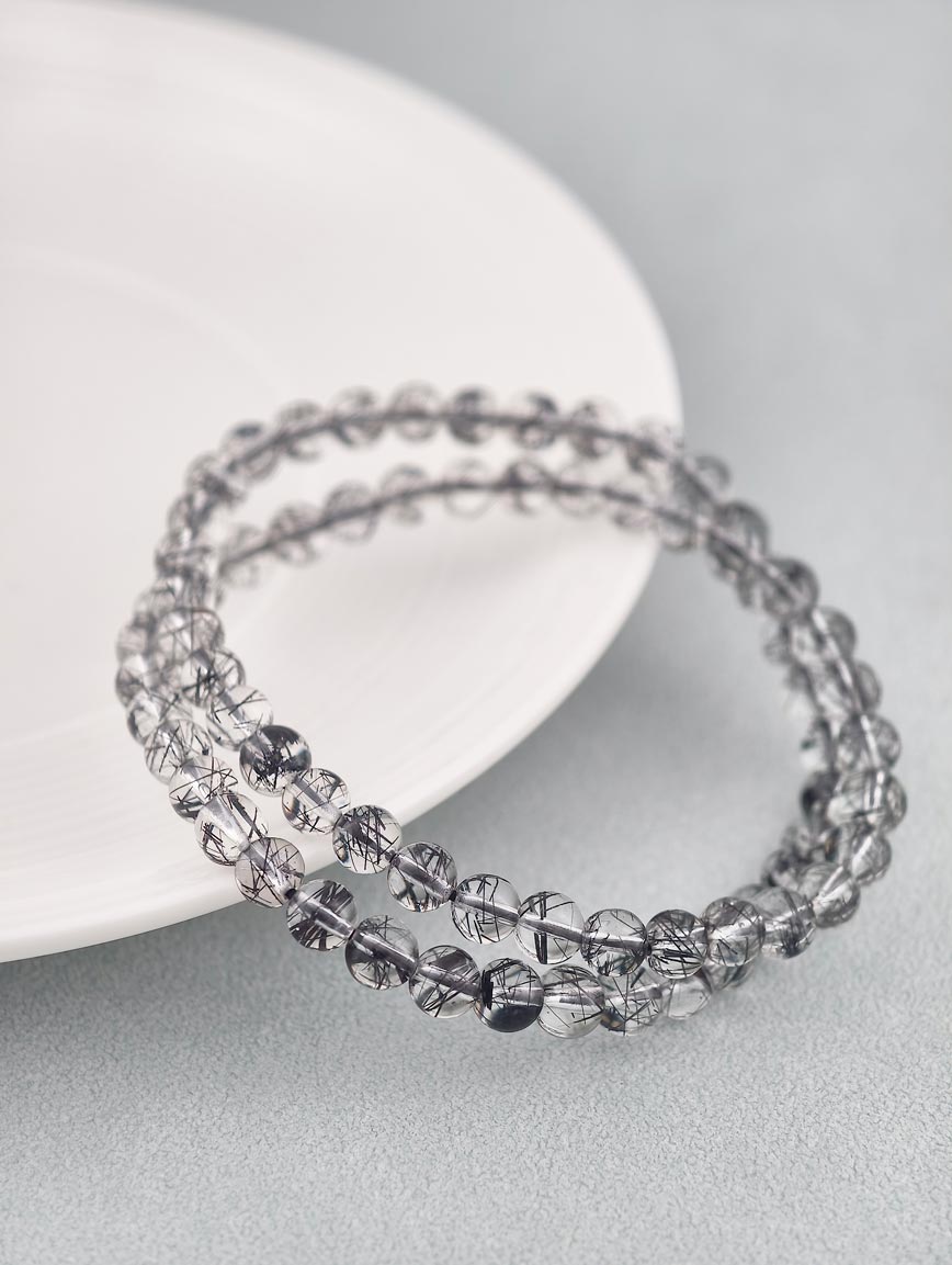 High Quality Natural Black Rutilated Quartz Two-Wrap Bracelet